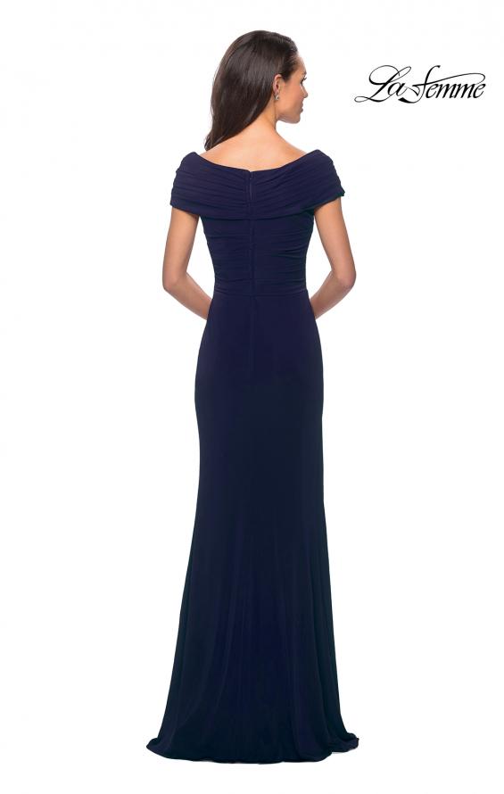Picture of: Ruched Jersey Long Gown with V-Neckline in Navy, Style: 26519, Detail Picture 2