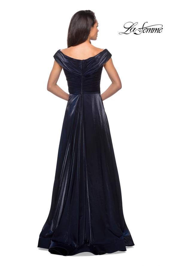 Picture of: Off the Shoulder Satin Gown with Ruching in Navy, Style: 27846, Detail Picture 2