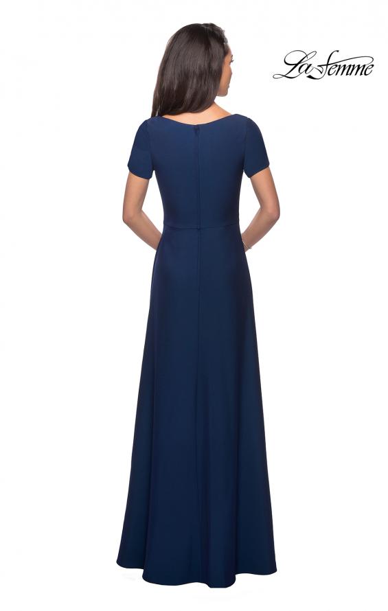 Picture of: Short Sleeve Floor Length Gown with Ruching in Navy, Style: 27855, Detail Picture 2