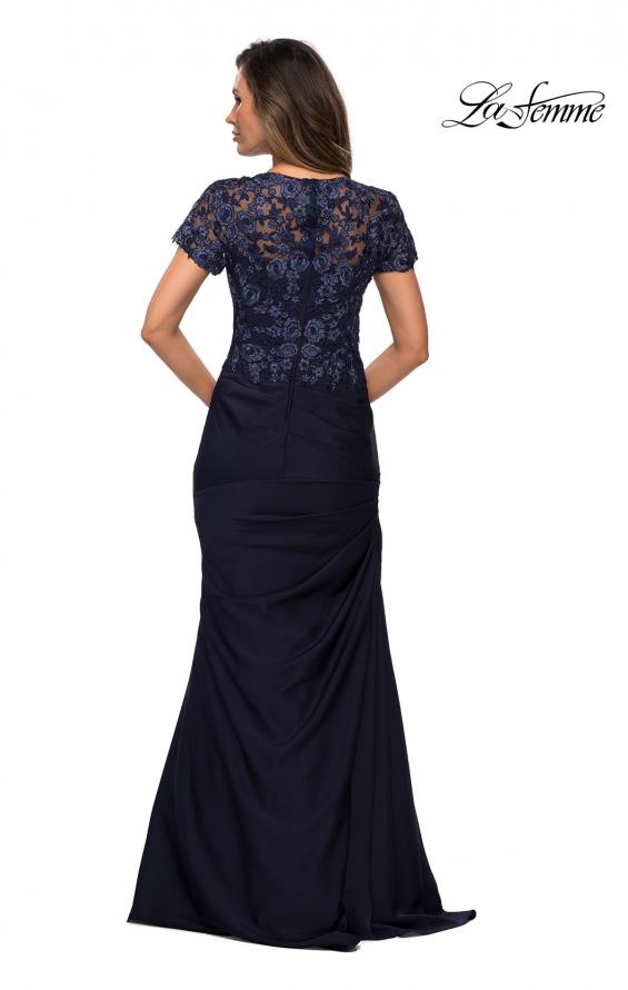 Picture of: Satin Evening Dress with Lace and Scoop Neckline in Navy, Style: 27989, Detail Picture 2