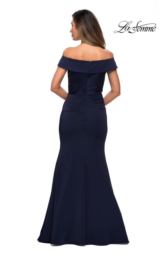 Picture of: Off the Shoulder Satin Evening Gown with Ruching in Navy, Style: 28110, Detail Picture 2