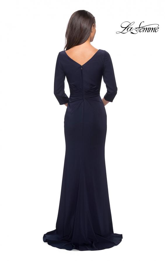 Picture of: Three Quarter Sleeve Jersey Dress with Ruching in Navy, Style: 28197, Detail Picture 2