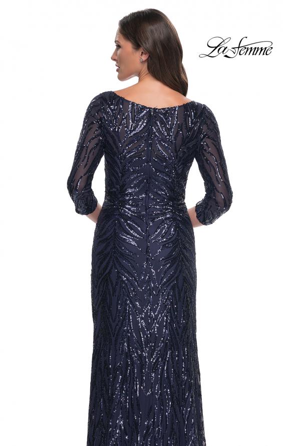 Picture of: Print Sequin Gown with High Neckline and Sleeves in Navy, Style: 30807, Detail Picture 2
