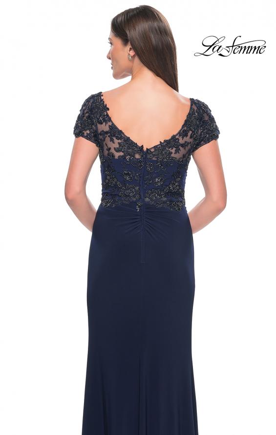 Picture of: Chic Jersey and Lace Evening Dress with Short Sleeves in Navy, Style: 31805, Detail Picture 2