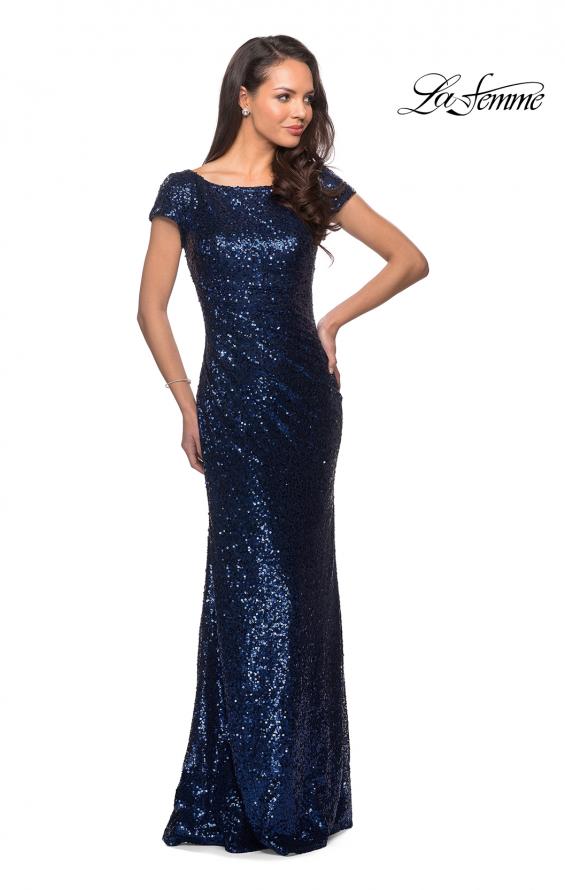 Picture of: Fully Sequined Long Dress with Short Sleeves in Navy, Style: 27079, Detail Picture 3