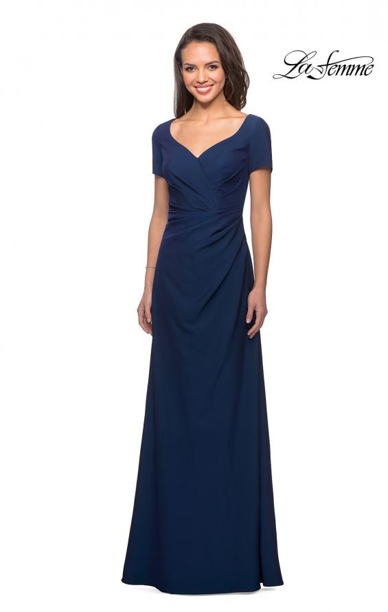 Picture of: Short Sleeve Floor Length Gown with Ruching in Navy, Style: 27855, Detail Picture 3