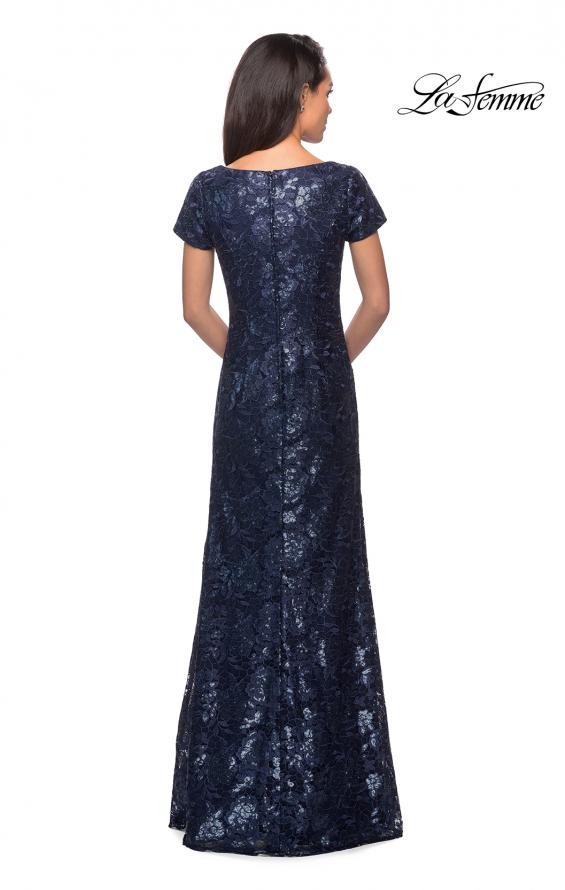 Picture of: Floor Length Short Sleeve Lace Dress in Navy, Style: 27884, Detail Picture 3