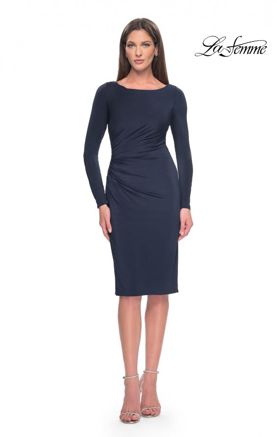 Picture of: Short Simple Jersey Dress with Flattering Ruching in Navy, Style: 31015, Detail Picture 3