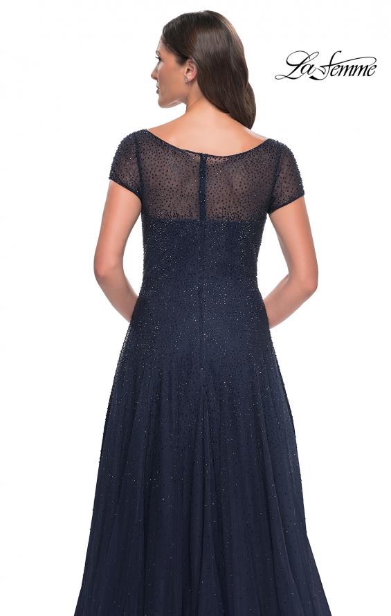Picture of: Beaded A-Line Dress with Illusion Neckline and Sleeves in Navy, Style: 30852, Detail Picture 4