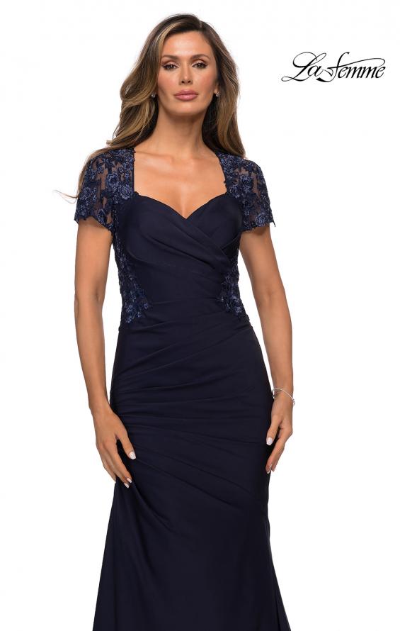 Picture of: Satin Evening Dress with Lace and Scoop Neckline in Navy, Style: 27989, Detail Picture 5