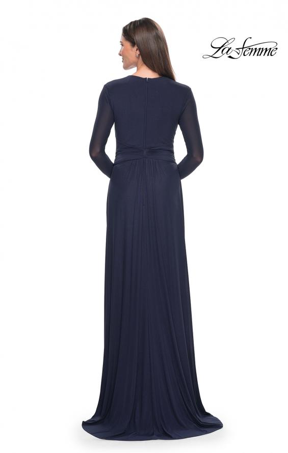 Picture of: Long Sleeve Jersey Evening Dress with Ruching Detail in Navy, Style: 30048, Detail Picture 6