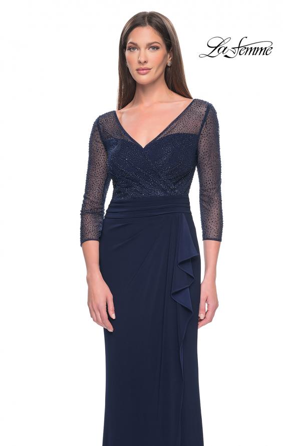 Picture of: Evening Gown with Illusion Rhinestone Sleeves in Navy, Style: 31777, Detail Picture 6