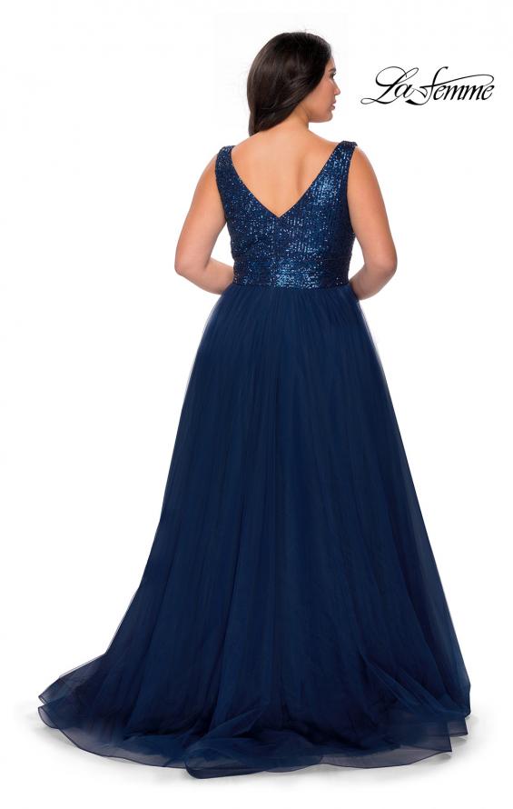 Picture of: Curvy A-line Prom Gown with Sequin Bodice and Tulle Skirt in Navy, Style: 29045, Back Picture