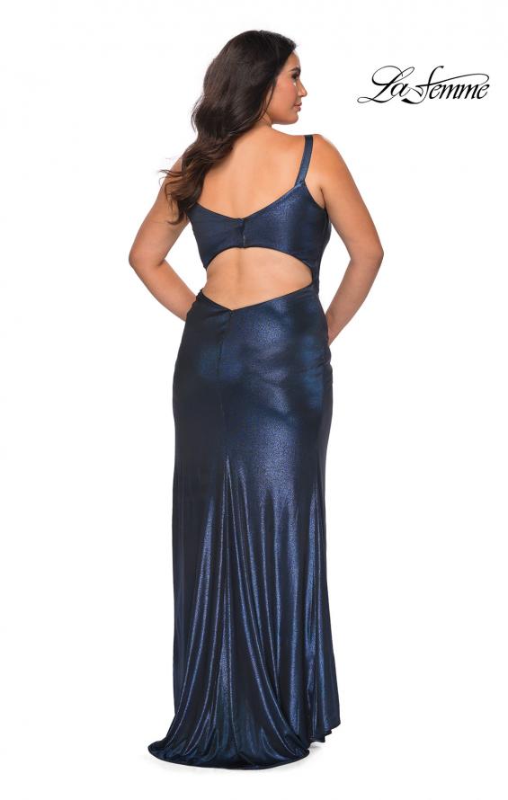 Picture of: Metallic Plus Size Dress with Cut Out Open Back in Navy, Style: 29053, Back Picture