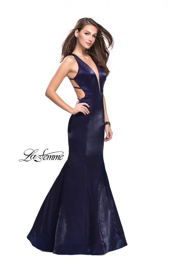 Picture of: Long Form Fitting Mermaid Prom Dress with Deep V in Navy, Style: 25494, Main Picture