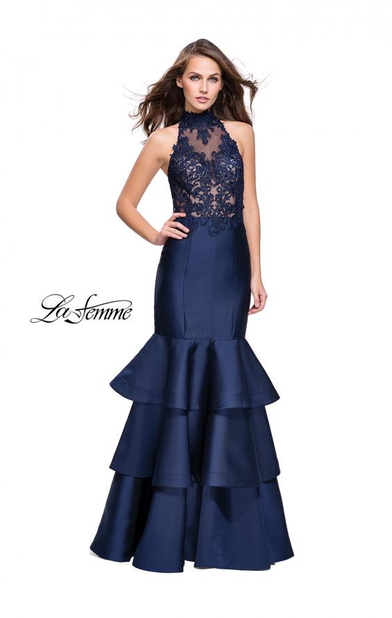 Picture of: Long Mikado Prom Dress with Ruffle Mermaid Skirt in Navy, Style: 25707, Main Picture