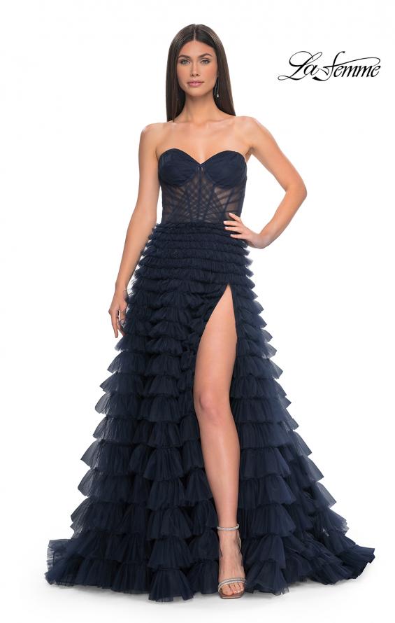 Picture of: A-Line Ruffle Tulle Prom Dress with Sweetheart Top in Navy, Style: 32283, Main Picture