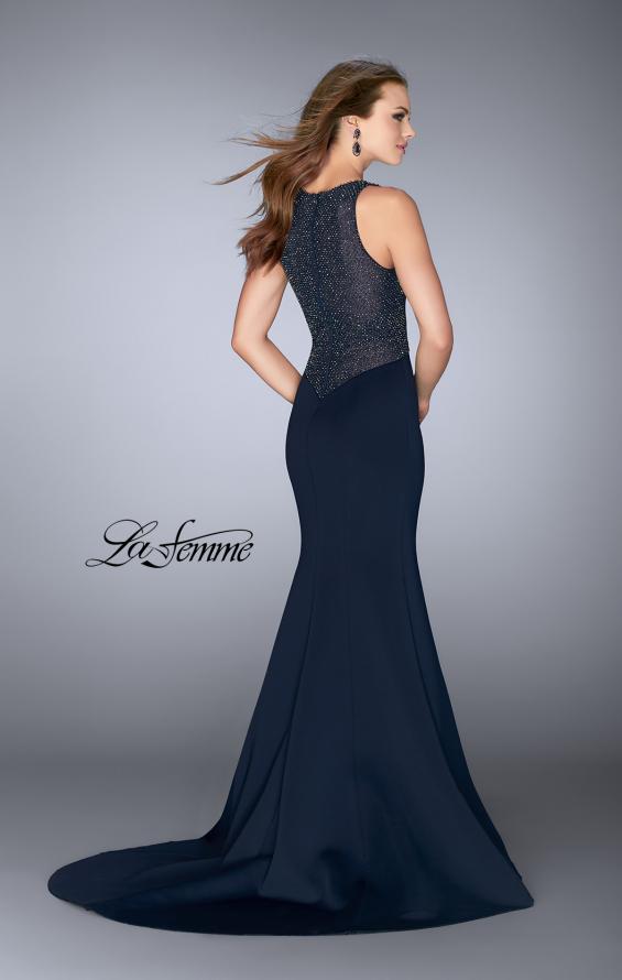 Picture of: Neoprene Dress with Beaded Back and Sides in Navy, Style: 24839, Back Picture