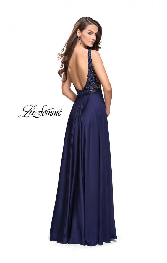 Picture of: Long A line Prom Dress with Lace Up Side Cut Outs in Navy, Style: 25436, Back Picture
