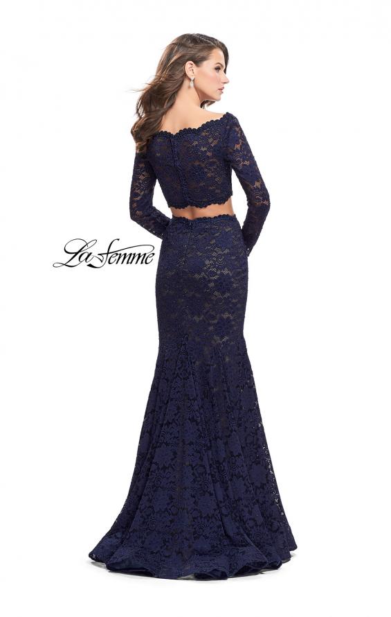 Picture of: Mermaid Style Lace Two Piece Dress with Scalloped Trim in Navy, Style: 25668, Back Picture