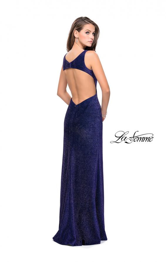 Picture of: Sparkling Jersey Prom Dress with Open Diamond Back in Navy, Style: 25869, Back Picture