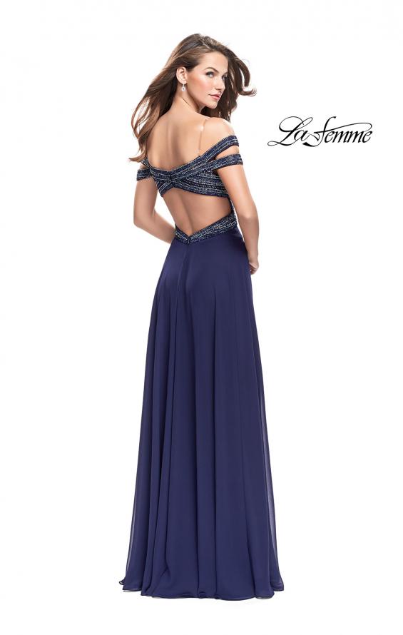 Picture of: A-Line Prom Gown with Beaded Bodice and Chiffon Skirt in Navy, Style: 26059, Back Picture