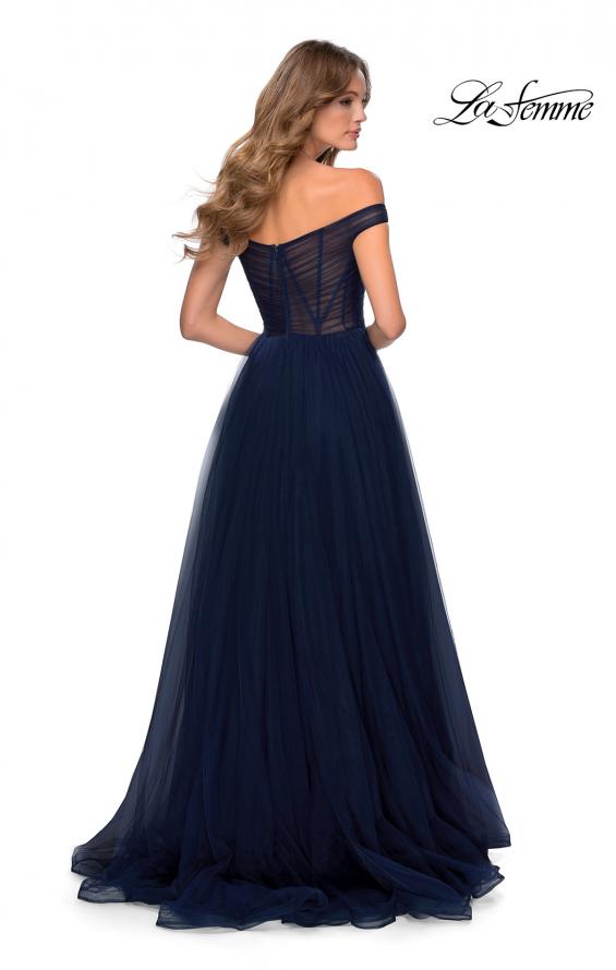 Picture of: Off The Shoulder Tulle Prom Dress with Sheer Bodice in Navy, Style: 28462, Back Picture