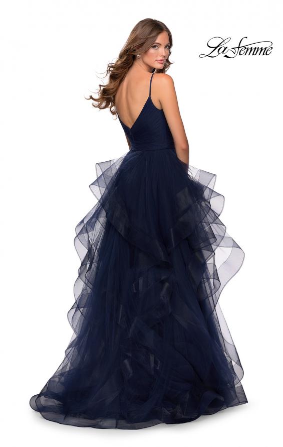 Picture of: Layered Tulle Prom Dress with V Shaped Neckline in Navy, Style: 28502, Back Picture