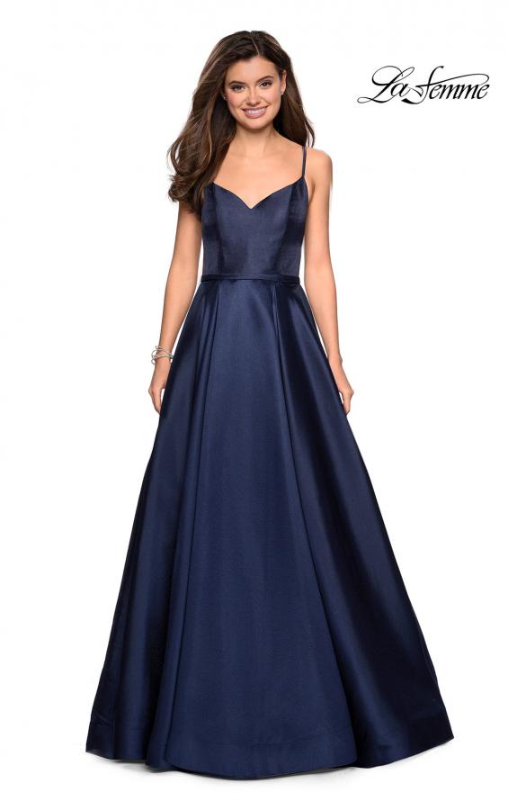 Picture of: Elegant Long Ball Gown with Empire Waist and V Back in Navy, Style: 27447, Detail Picture 1