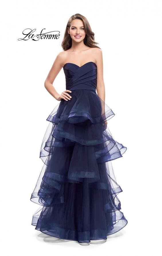 Picture of: Long Tulle Gown with Sweetheart Neckline in Navy, Style: 25430, Detail Picture 2