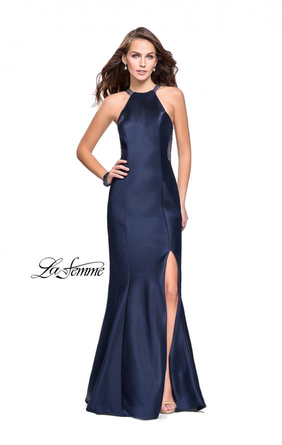 Picture of: Mikado Mermaid Dress with High Neck and Beading in Navy, Style: 26181, Detail Picture 2