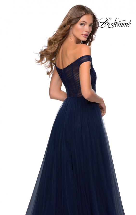Picture of: Off The Shoulder Tulle Prom Dress with Sheer Bodice in Navy, Style: 28462, Detail Picture 2