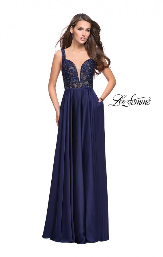 Picture of: Long A line Prom Dress with Lace Up Side Cut Outs in Navy, Style: 25436, Detail Picture 3