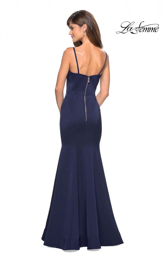 Picture of: Fitted Long Dress with Seams and Large Gold Zipper in Navy, Style: 27524, Detail Picture 5