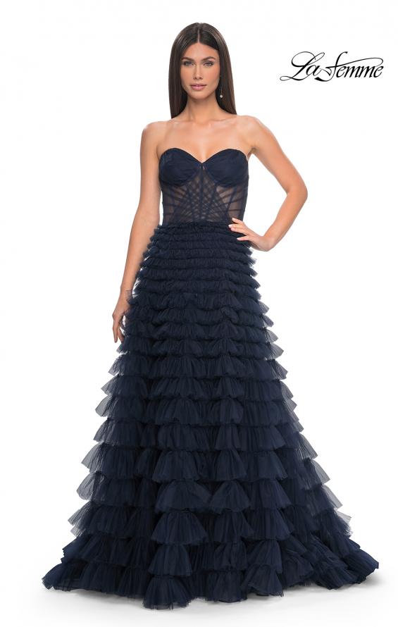 Picture of: A-Line Ruffle Tulle Prom Dress with Sweetheart Top in Navy, Style: 32283, Detail Picture 5
