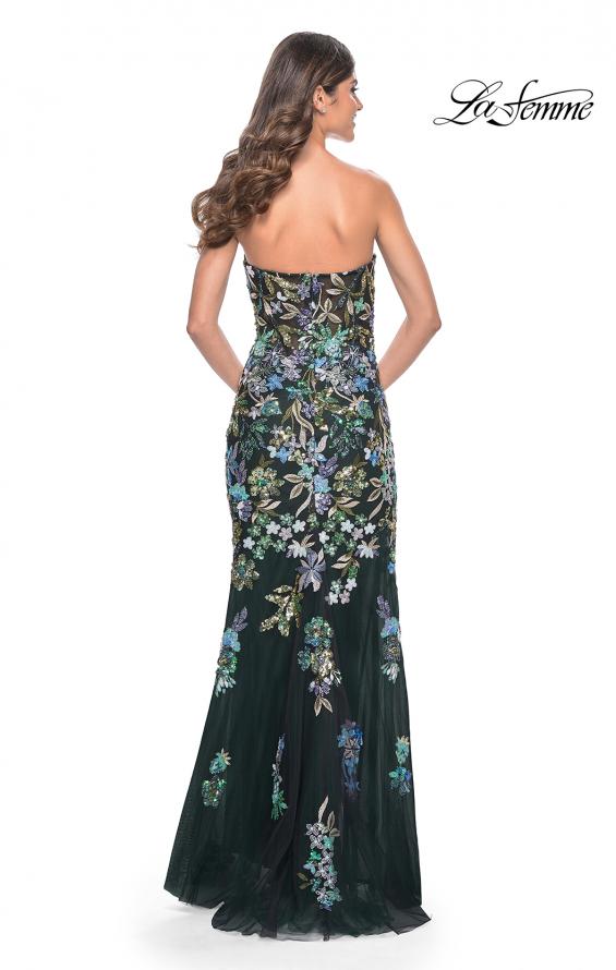 Picture of: Multi Color Lace Floral Applique on Fitted Strapless Gown in Navy, Style: 32251, Detail Picture 6