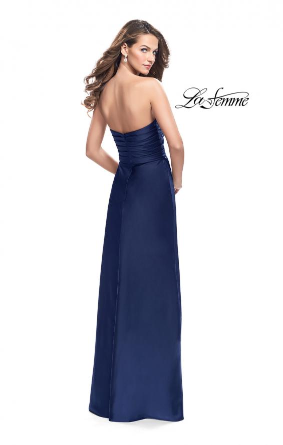 Picture of: Long Strapless Satin Prom Dress with Side Ruching in Navy, Style: 26017, Detail Picture 7
