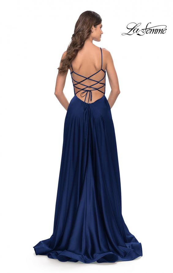 Picture of: A Line Satin Gown with Ruching and Square Neckline in Navy, Style: 31105, Detail Picture 7