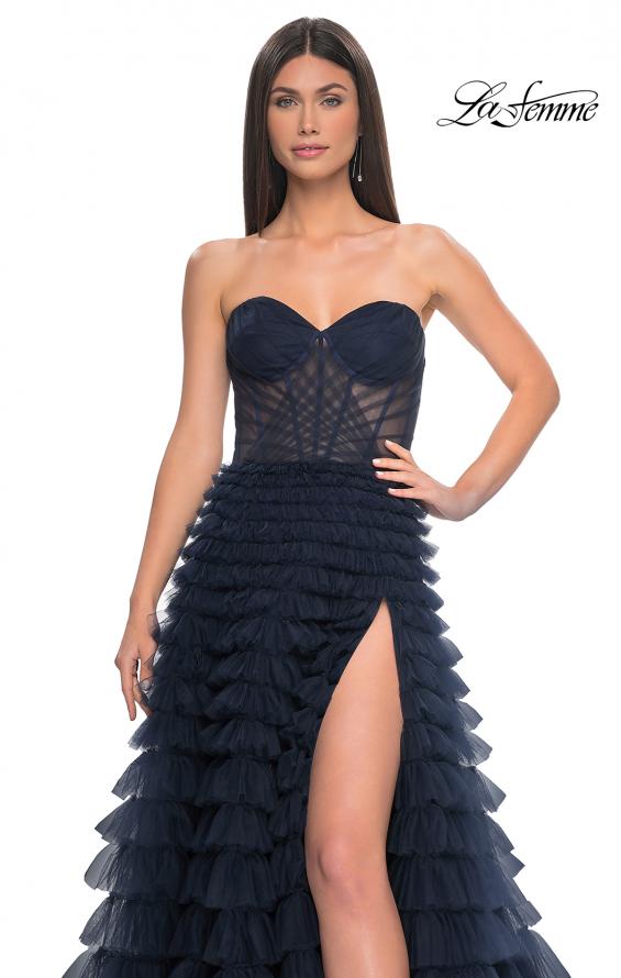 Picture of: A-Line Ruffle Tulle Prom Dress with Sweetheart Top in Navy, Style: 32283, Detail Picture 7