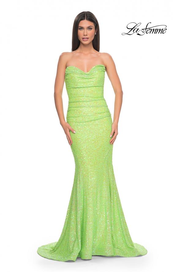 Picture of: Strapless Sweetheart Mermaid Sequin Prom Gown in Neon Green, Style: 32092, Detail Picture 1