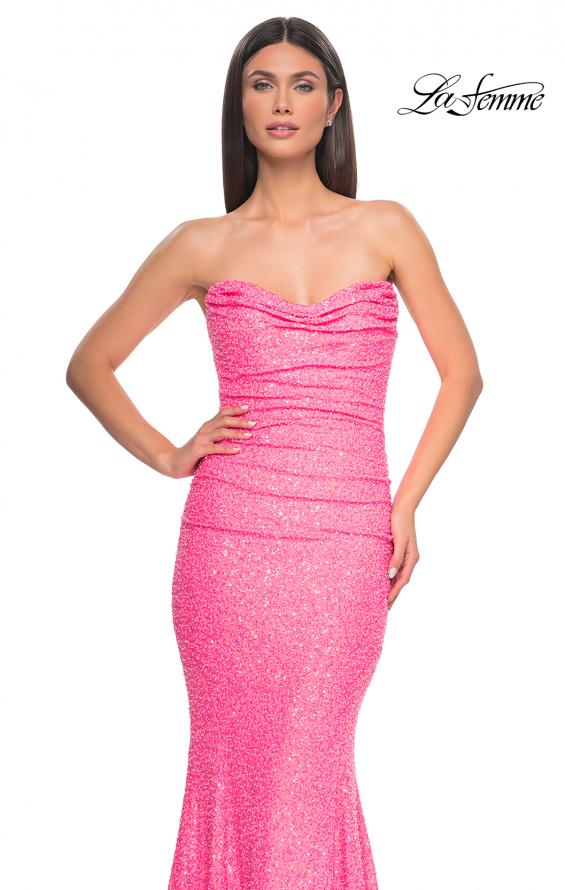 Picture of: Strapless Sweetheart Mermaid Sequin Prom Gown in Neon Pink, Style: 32092, Detail Picture 8