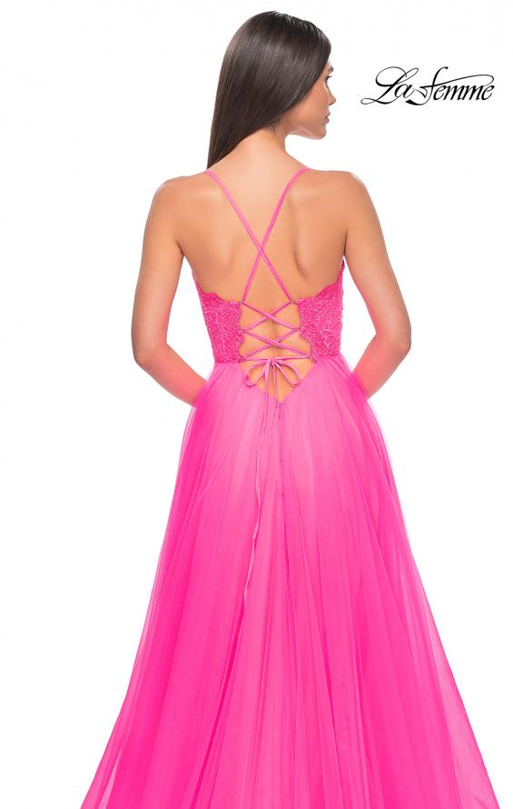 Picture of: Tulle Dress with Full Skirt and Sheer Lace Bodice in Neon Pink, Style: 32306, Detail Picture 8