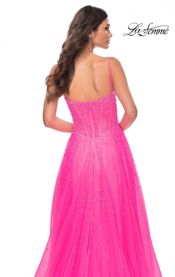Picture of: Rhinestone A-Line Tulle Prom Dress with Illusion Bodice in Pink, Style: 32146, Detail Picture 15