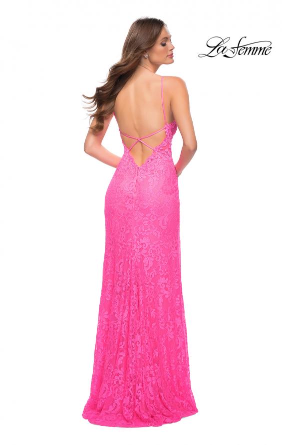 Picture of: Stretch Lace Prom Dress in Neon Pink in Neon Pink, Style 29987, Back Picture