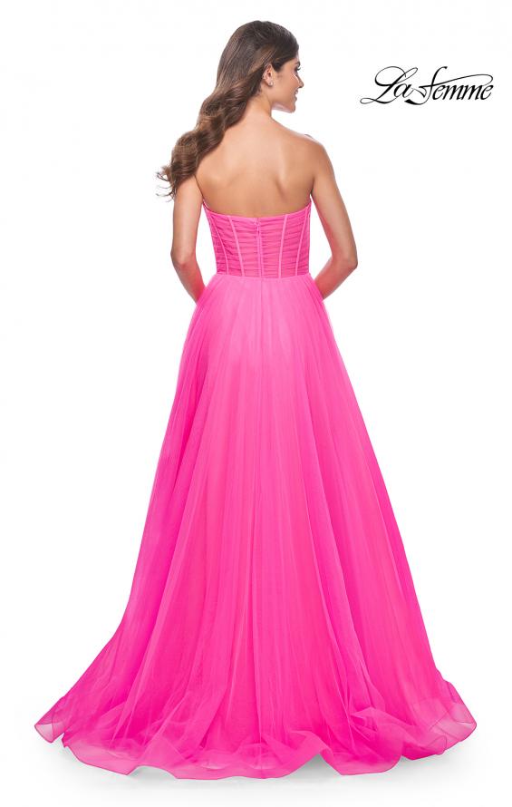 Picture of: Neon Strapless Sweetheart A-Line Corset Prom Dress in Neon Pink, Style: 32341, Back Picture