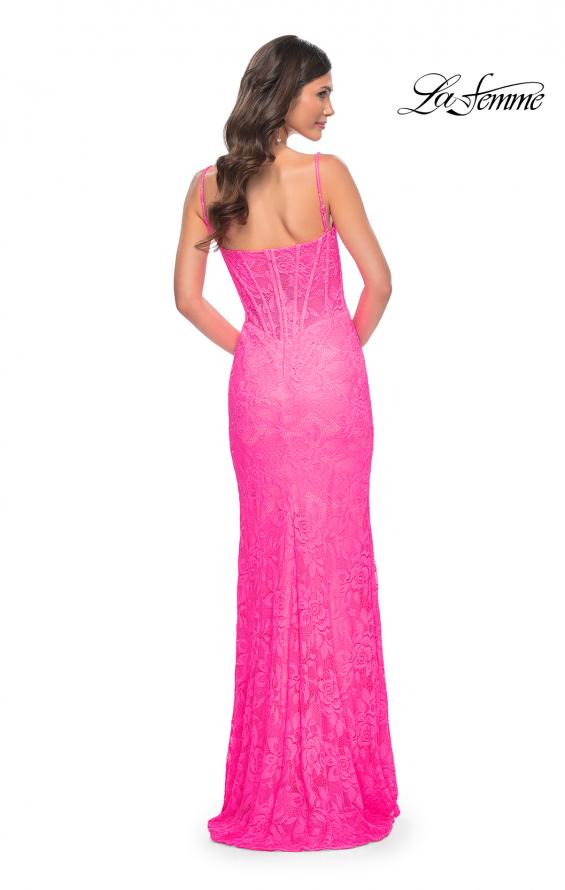 Picture of: Stretch Lace Prom Dress with Boning Detail on Bodice in Pink, Style: 32423, Back Picture