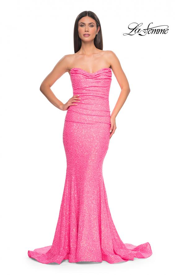 Picture of: Strapless Sweetheart Mermaid Sequin Prom Gown in Neon Pink, Style: 32092, Detail Picture 2