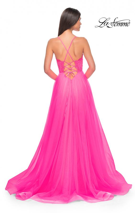 Picture of: Tulle Dress with Full Skirt and Sheer Lace Bodice in Neon Pink, Style: 32306, Detail Picture 2