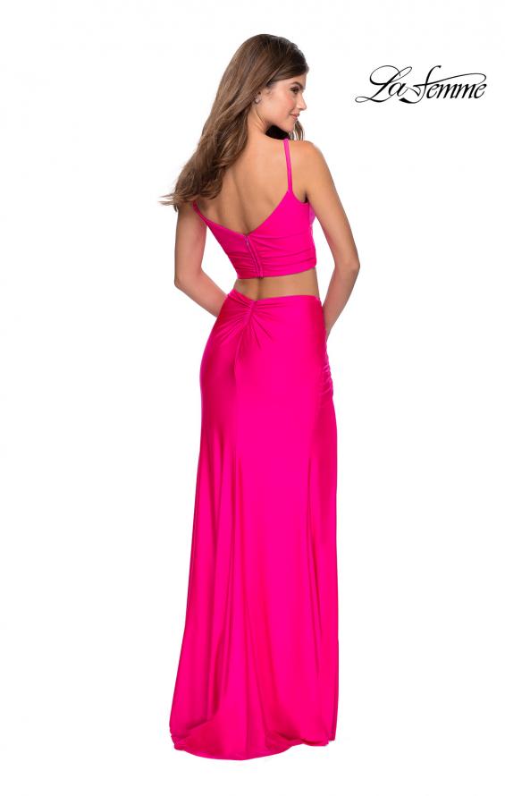 Picture of: Two Piece Long Prom Dress with Ruched Detailing in Neon Pink, Style: 28472, Detail Picture 3
