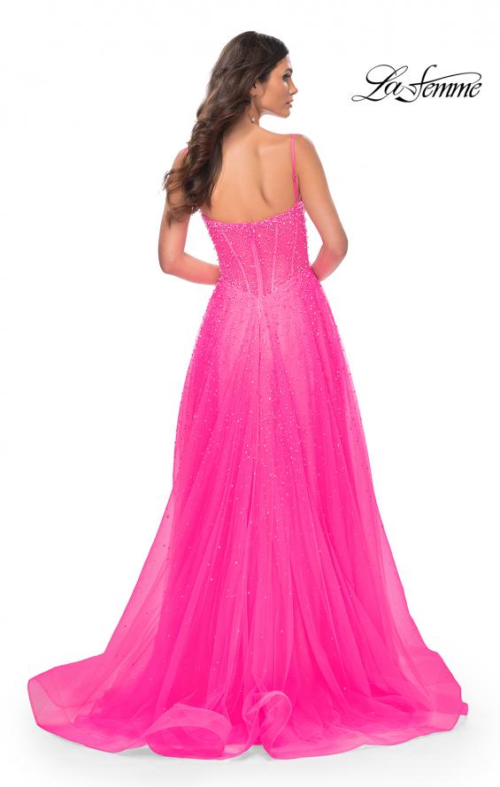 Picture of: Rhinestone A-Line Tulle Prom Dress with Illusion Bodice in Pink, Style: 32146, Detail Picture 6